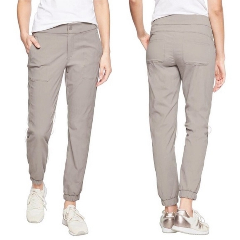 Athleta Trekkie Jogger 2.0 Pants Gray Beige UPF 50+ Rip Stop Gorp Core 10